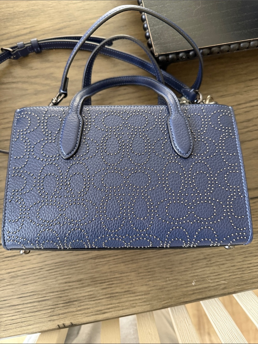 Coach Navy Perforated Signature Leather Satchel with Star Charm - Picture 5 of 13